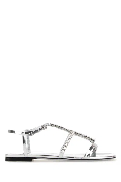 Jimmy Choo Leather Sandals With Crystal-embellished Detail In Silver