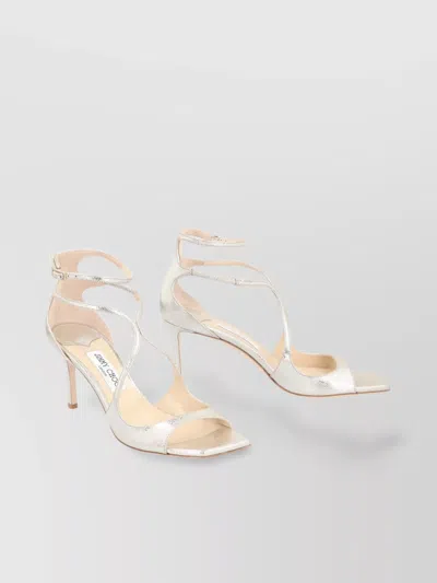 Jimmy Choo Leather Sandals With Metallic Finish And Stiletto Heel