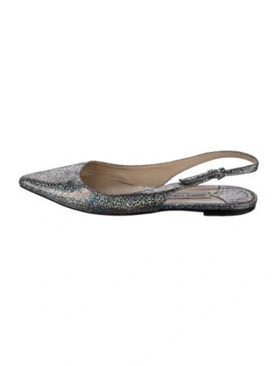 Pre-owned Jimmy Choo Leather Slingback Flats In Silver