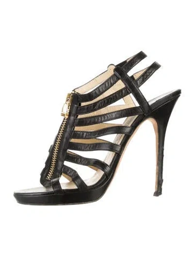 Pre-owned Jimmy Choo Leather Slingback Sandals In Black