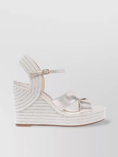 Jimmy Choo Leather Strappy Wedge Sandals In White
