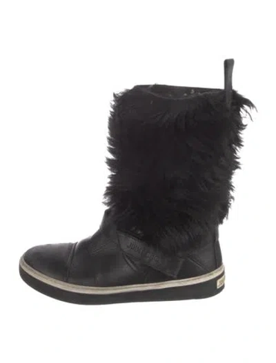 Pre-owned Jimmy Choo Leather Striped Lace-up Boots In Black