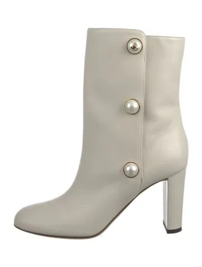 Pre-owned Jimmy Choo Leather Studded Accents Boots In White