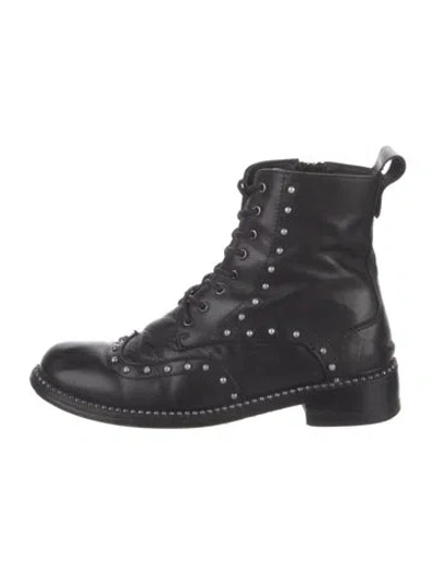 Pre-owned Jimmy Choo Leather Studded Accents Combat Boots In Black