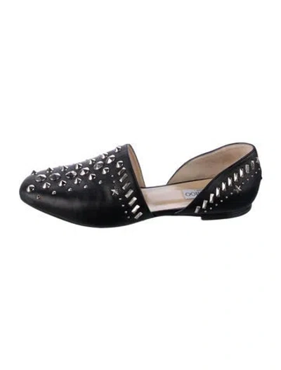 Pre-owned Jimmy Choo Leather Studded Accents D'orsay Flats In Black