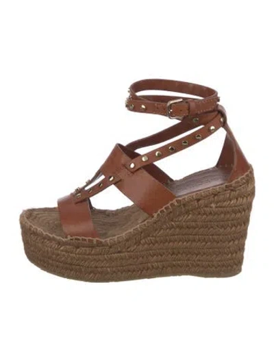 Pre-owned Jimmy Choo Leather Studded Accents Espadrilles In Brown