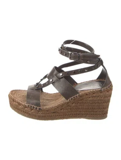 Pre-owned Jimmy Choo Leather Studded Accents Espadrilles In Brown