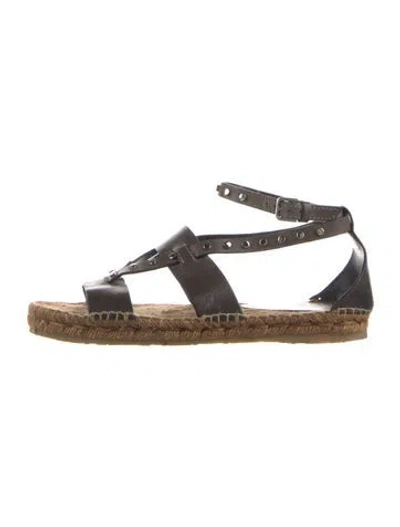 Pre-owned Jimmy Choo Leather Studded Accents Espadrilles In Brown