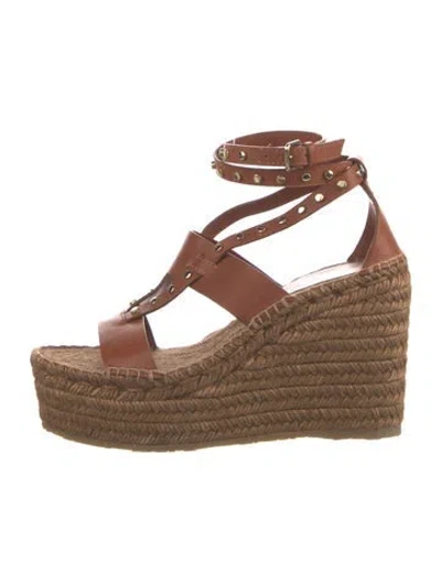 Pre-owned Jimmy Choo Leather Studded Accents Espadrilles In Brown