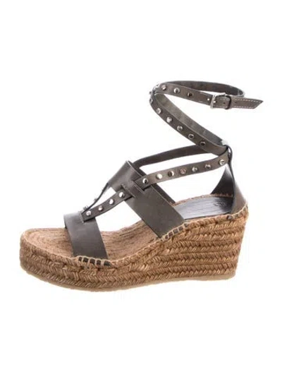 Pre-owned Jimmy Choo Leather Studded Accents Espadrilles In Brown