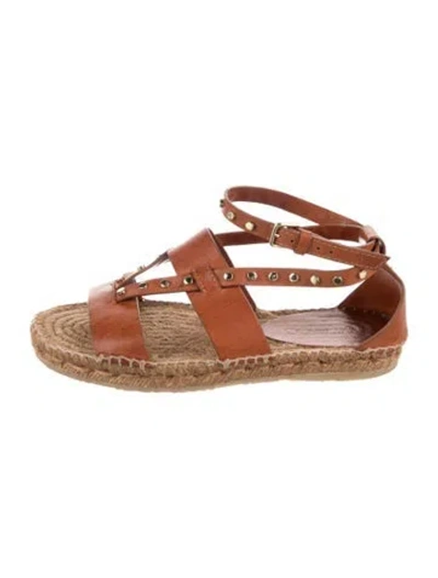 Pre-owned Jimmy Choo Leather Studded Accents Espadrilles In Brown