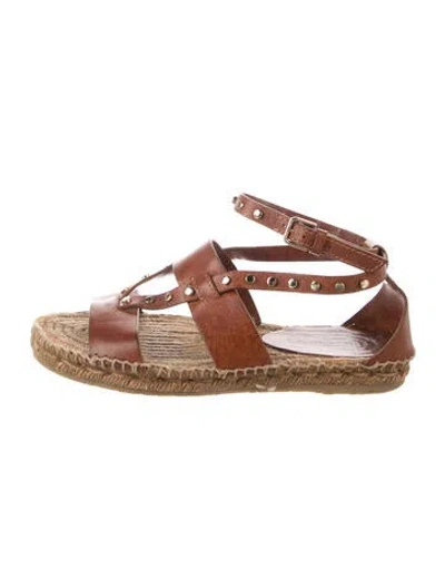 Pre-owned Jimmy Choo Leather Studded Accents Espadrilles In Brown/gold