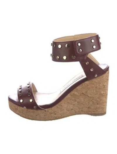 Pre-owned Jimmy Choo Leather Studded Accents Espadrilles In Burgundy