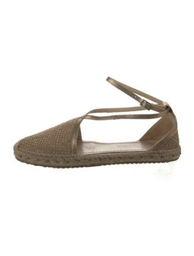 Pre-owned Jimmy Choo Leather Studded Accents Espadrilles In Gold