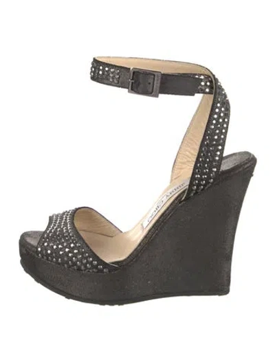 Pre-owned Jimmy Choo Leather Studded Accents Espadrilles In Gray