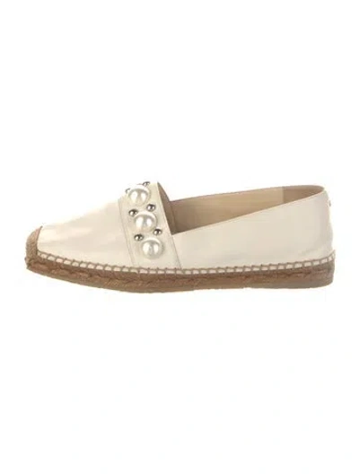 Pre-owned Jimmy Choo Leather Studded Accents Espadrilles In Neutral
