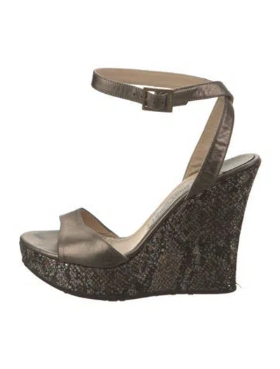 Pre-owned Jimmy Choo Leather Studded Accents Espadrilles In Silver