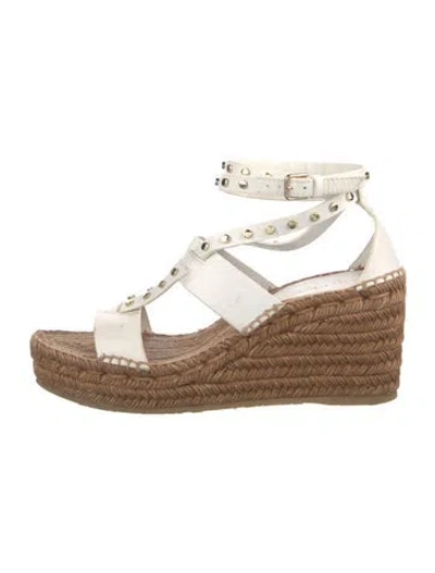 Pre-owned Jimmy Choo Leather Studded Accents Espadrilles In White