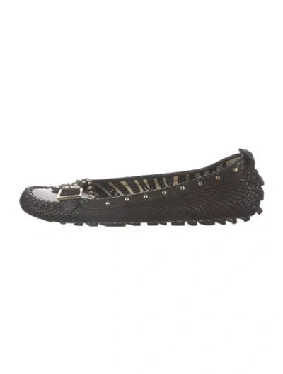 Pre-owned Jimmy Choo Leather Studded Accents Flats In Black