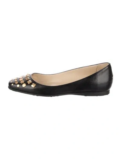 Pre-owned Jimmy Choo Leather Studded Accents Flats In Black