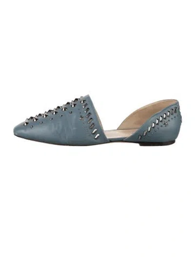 Pre-owned Jimmy Choo Leather Studded Accents Flats In Blue