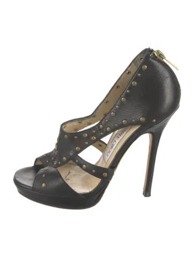 Pre-owned Jimmy Choo Leather Studded Accents Gladiator Sandals In Black