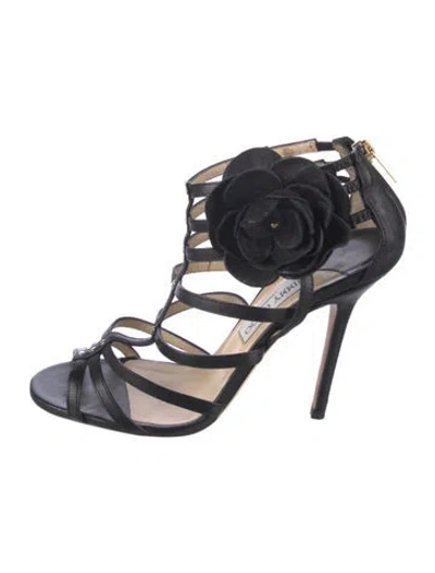 Pre-owned Jimmy Choo Leather Studded Accents Gladiator Sandals In Black