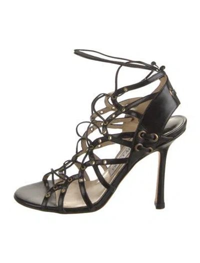 Pre-owned Jimmy Choo Leather Studded Accents Gladiator Sandals In Black