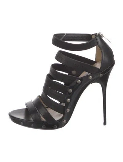 Pre-owned Jimmy Choo Leather Studded Accents Gladiator Sandals In Black