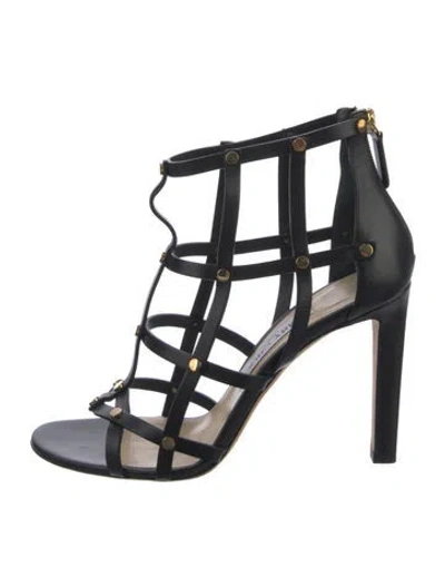 Pre-owned Jimmy Choo Leather Studded Accents Gladiator Sandals In Black