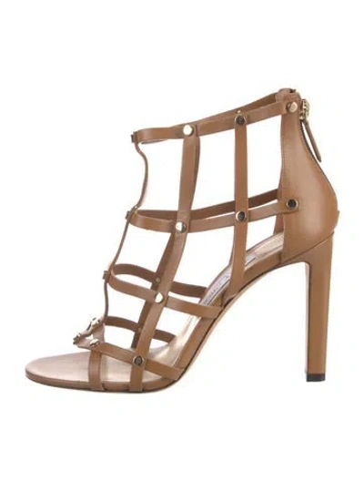 Pre-owned Jimmy Choo Leather Studded Accents Gladiator Sandals In Brown