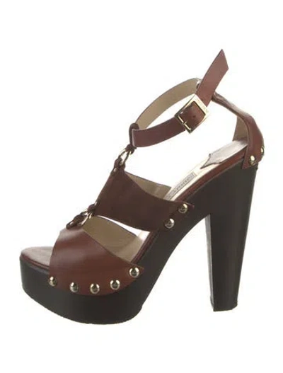 Pre-owned Jimmy Choo Leather Studded Accents Gladiator Sandals In Brown