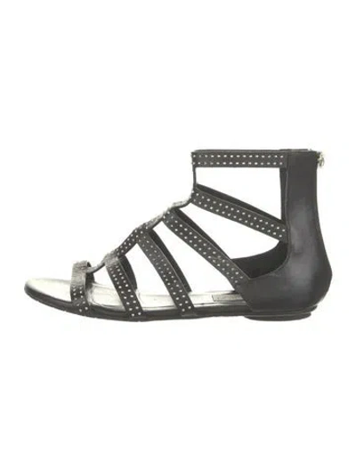 Pre-owned Jimmy Choo Leather Studded Accents Gladiator Sandals In Grey