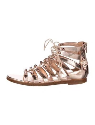Pre-owned Jimmy Choo Leather Studded Accents Gladiator Sandals In Metallic/pink