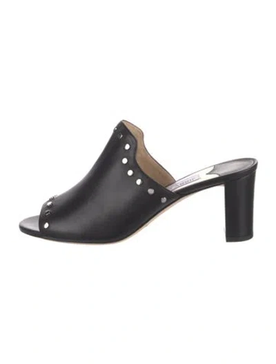 Pre-owned Jimmy Choo Leather Studded Accents Mules In Black