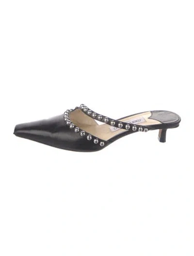 Pre-owned Jimmy Choo Leather Studded Accents Mules In Black