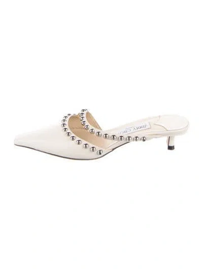 Pre-owned Jimmy Choo Leather Studded Accents Mules In White