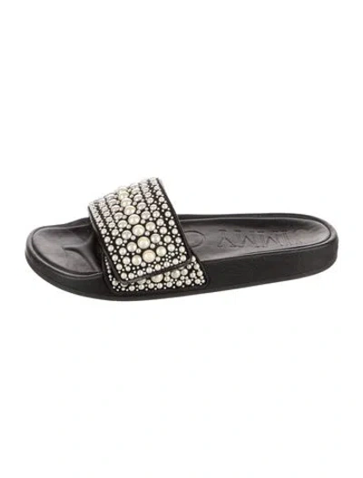 Pre-owned Jimmy Choo Leather Studded Accents Slides In Black