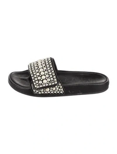 Pre-owned Jimmy Choo Leather Studded Accents Slides In Black