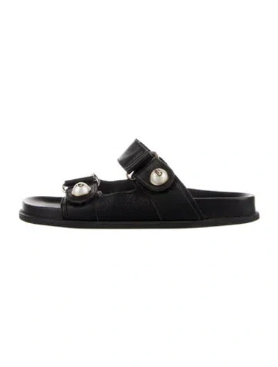 Pre-owned Jimmy Choo Leather Studded Accents Slides In Black