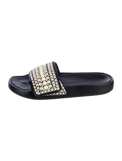 Pre-owned Jimmy Choo Leather Studded Accents Slides In Blue