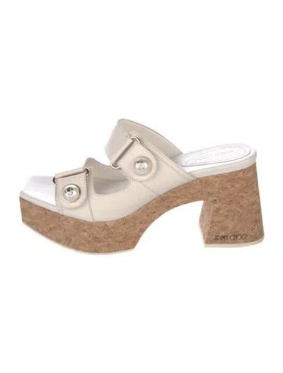 Pre-owned Jimmy Choo Leather Studded Accents Slides In White