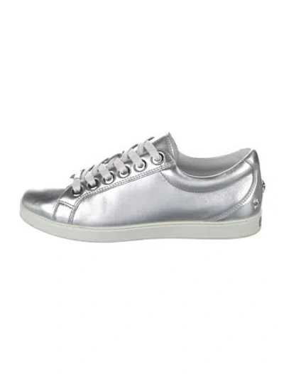 Pre-owned Jimmy Choo Leather Studded Accents Sneakers In Silver