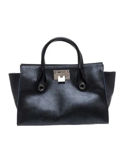 Pre-owned Jimmy Choo Leather Top Handle Bag In Blue/metallic