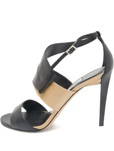 Pre-owned Jimmy Choo Leather Trapeze Sandals In Black