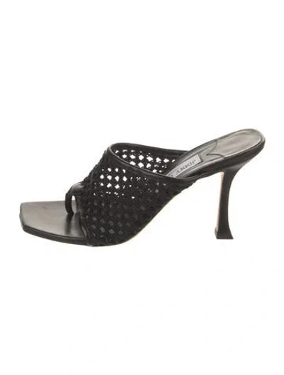 Pre-owned Jimmy Choo Leather Trim Embellishment Slides In Black