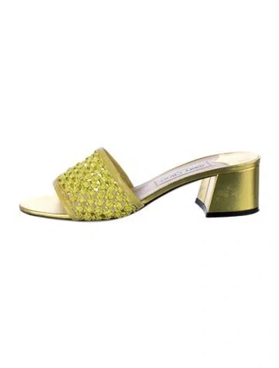 Pre-owned Jimmy Choo Leather Trim Embellishment Slides In Yellow
