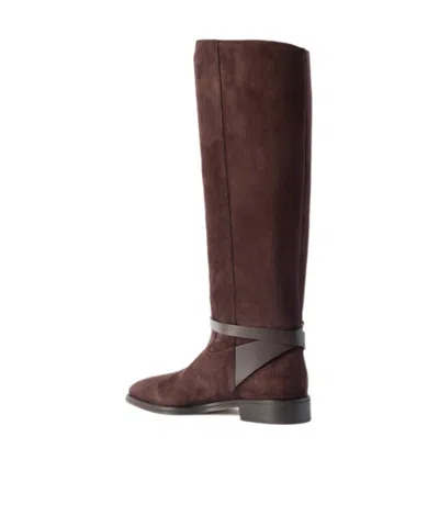 Jimmy Choo Leather Trimmed Knee-high Boots In Brown