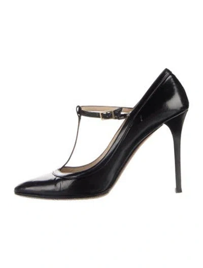 Pre-owned Jimmy Choo Leather T-strap Pumps In Black