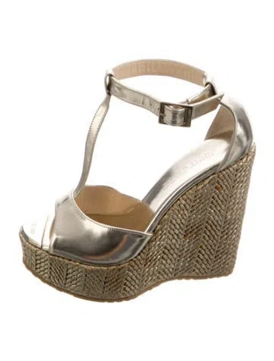 Pre-owned Jimmy Choo Leather T-strap Pumps In Gold/metallic